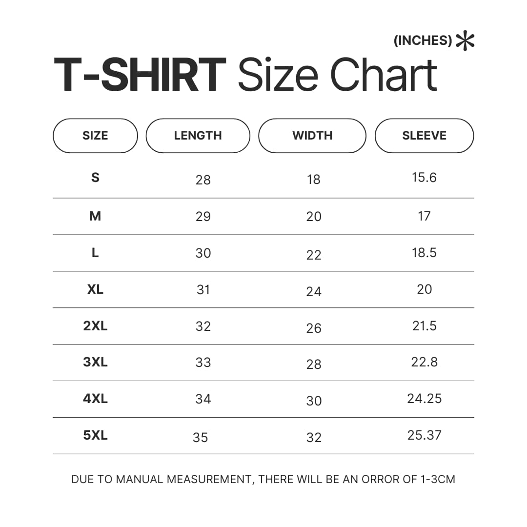 3D T shirt Size Chart - Pikmin Shop
