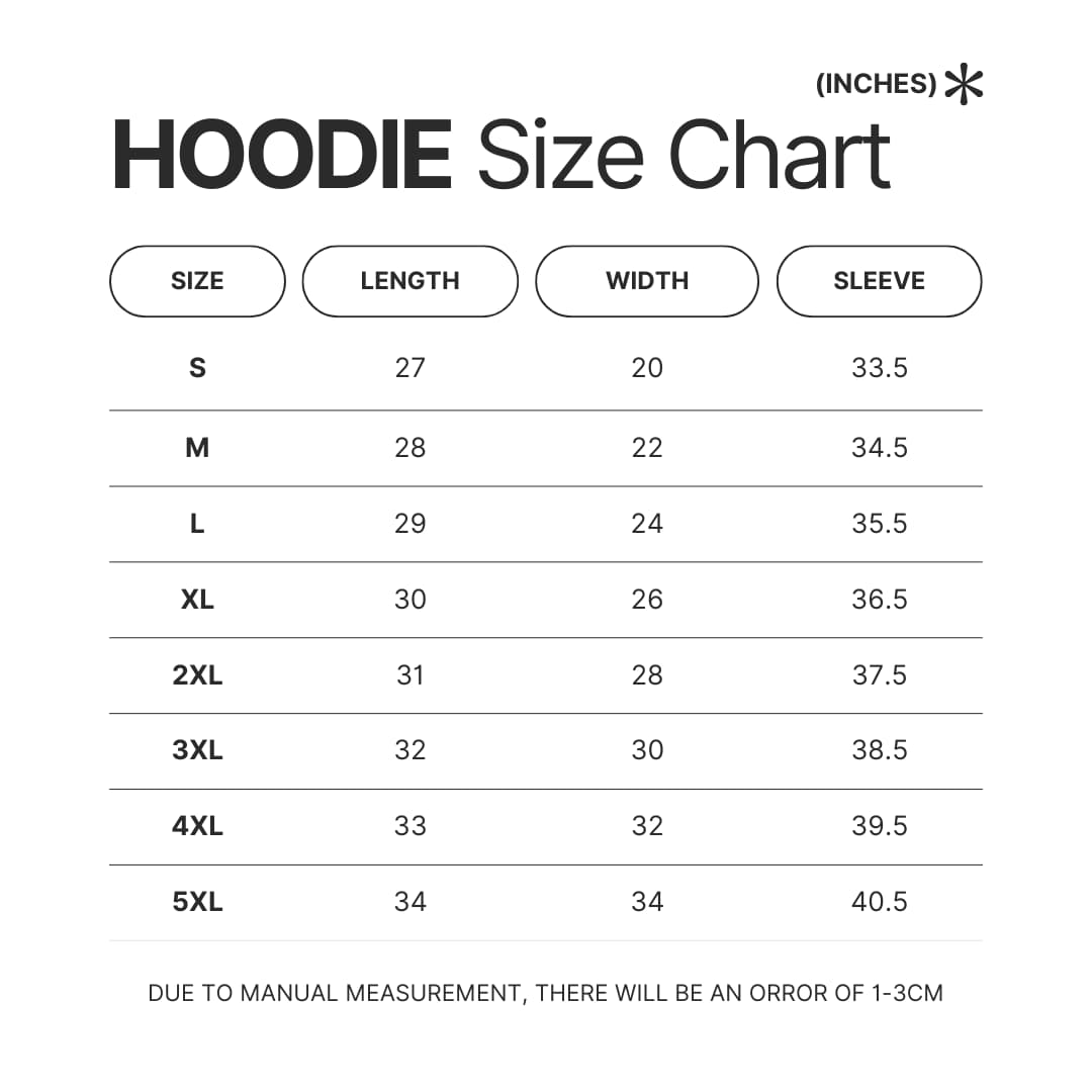Hoodie Size Chart - Pikmin Shop