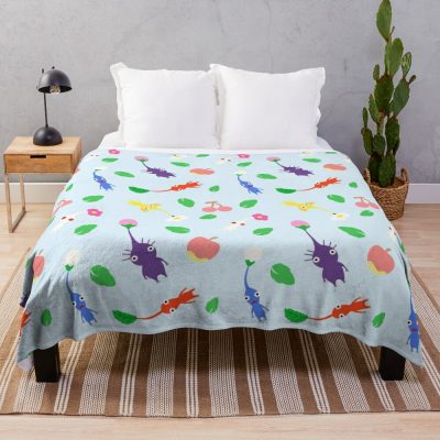Cute Pikmin Pattern Blue Throw Blanket Official Cow Anime Merch
